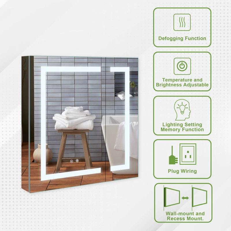 Coupon 🎁 Wellfor Group LLC Recessed/Surface LED Light Mirror Medicine Cabinet Defogger, 30"x30" Double Doors 👍 3 Coupon 🎁 Wellfor Group LLC Recessed/Surface LED Light Mirror Medicine Cabinet Defogger, 30"x30" Double Doors 👍 - Image 3