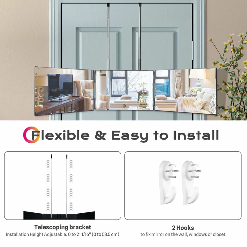 Cheap 🎁 Yescom Byootique 3 Way Mirror Trifold W/ LED Lights Telescoping Hooks For Hair Cutting ✨ 3 Cheap 🎁 Yescom Byootique 3 Way Mirror Trifold W/ LED Lights Telescoping Hooks For Hair Cutting ✨ - Image 3