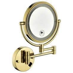 Coupon 💯 JimsMaison 8" Round Framed Swing Arm Wall Mounted LED Makeup Mirror, Gold 😉