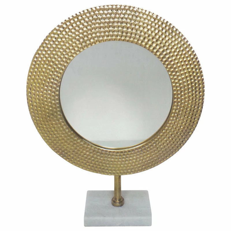 Discount ๐ Benjara ๐จ Hammered Metal Frame Round Standing Mirror With Block Base, Large, Gold ๐ 1 Discount ๐ Benjara ๐จ Hammered Metal Frame Round Standing Mirror With Block Base, Large, Gold ๐