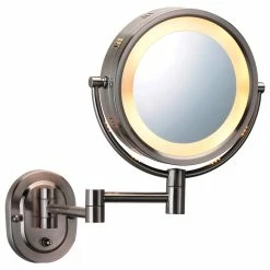 Brand new ❤️ SEE ALL INDUSTRIES Modern Wall Mounted Nickel Make-Up Mirror, Direct Hardwiring 🎉