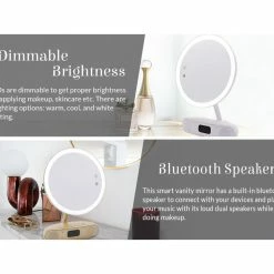 Best deal 🌟 Impressions Vanity Company Melody 9-Inch Round Duotone Makeup Mirror With Bluetooth Speakers, Champagne Gol 🔔 -bathroom mirrors Shop 88d1bec4012422de 0711 w800 h800 b0 p0