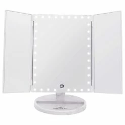 New ⌛ Impressions Vanity Company Touch Trifold XL Dimmable LED Makeup Mirror, White Marble 🌟