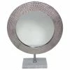 Best Sale 🌟 Benjara 🔨 Hammered Metal Frame Round Standing Mirror With Block Base, Large, Silver 🧨