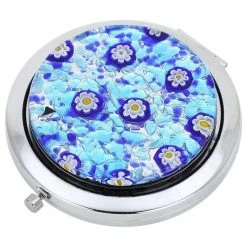 Best Sale 😉 GlassOfVenice Murano Glass Millefiori Folding Compact Mirror - Aqua Blue 🔥