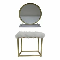 Budget 🥰 Acme Furniture ACME Adao Vanity Mirror And Stool In White And Brass 👍
