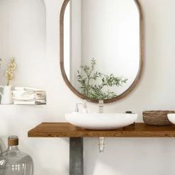 Best deal 🥰 Uniek Hutton Wood Framed Capsule Mirror, Rustic Brown 24x36 👍 -bathroom mirrors Shop b8f1972700525805 2862 w800 h800 b0 p0