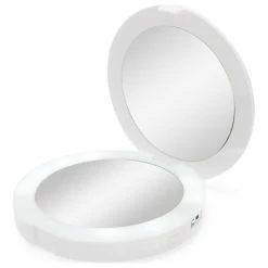 New 👏 Impressions Vanity Company ChargeUp LED Compact Mirror & USB Power Bank, Compact Illuminated Mirror, White 🤩