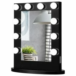 Deals ⌛ Gymax Wall Mounted Vanity Mirror Hollywood Makeup Dimmer Light Black 🌟