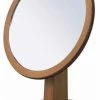 Promo 👏 Benjara Wooden Makeup Round Mirror With Pedestal Base, Brown And Silver 😀