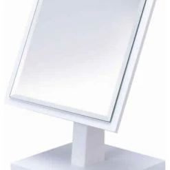 Best reviews of 🛒 Benjara Square Makeup Mirror With Wooden Pedestal Base, White And Silver 👍