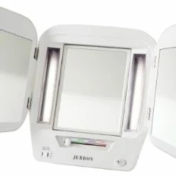 Best reviews of 🥰 Jerdon JGL10W Euro Tabletop Tri-Fold Two-Sided Lighted Makeup Mirror With 5x Mag 🧨