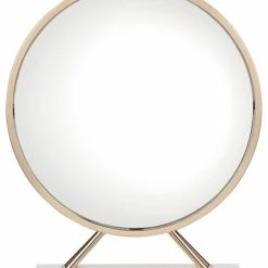 Best Sale 🤩 Acme Furniture ACME Midriaks Metal Round Mirror And Faux Leather Stool In White And Gold 👏